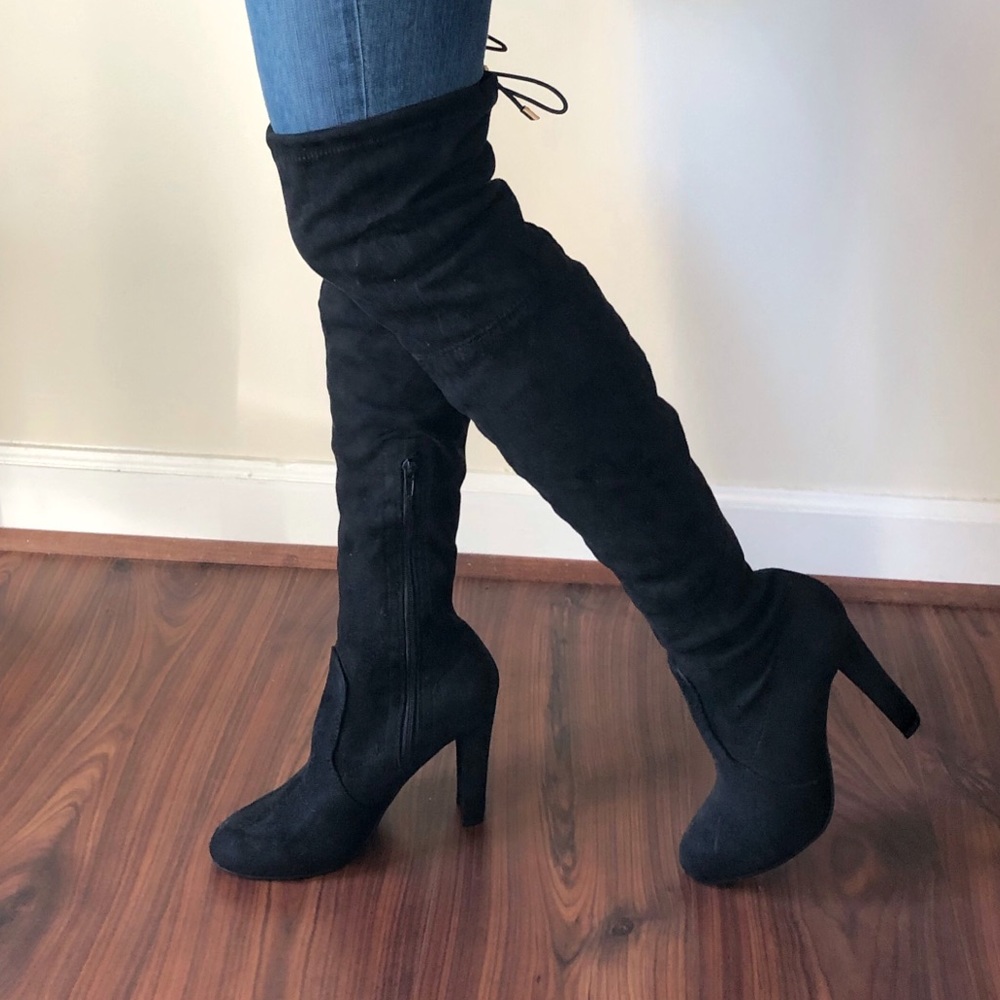 NWT Wet Seal black faux suede thigh high boots